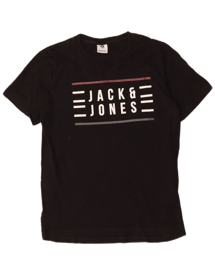Мужская футболка с рисунком Jack & Jones из хлопка среднего размера, черная