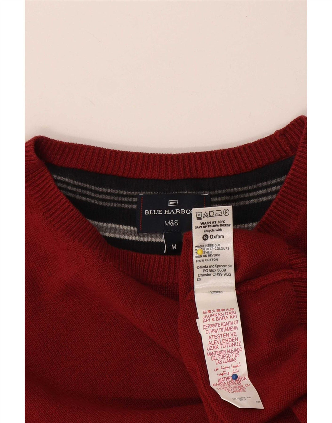 Мужской синий джемпер с круглым вырезом Marks & Spencer, средний красный