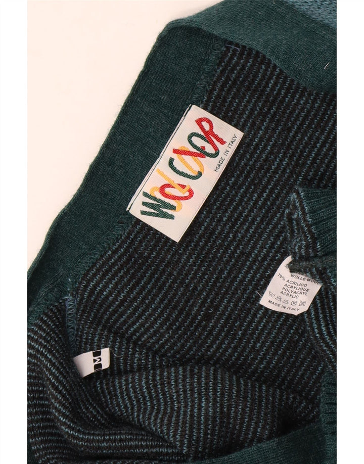 Винтажный мужской кардиган-свитер средней бирюзы цвета аргайл/ромб из шерсти