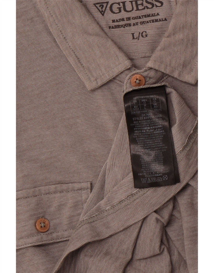 Мужская рубашка поло GUESS в стиле милитари, большая серая хлопковая полоска