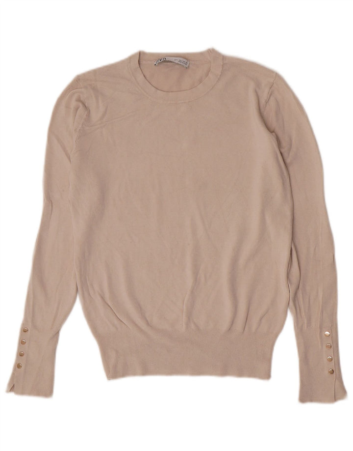 Женский джемпер с круглым вырезом Zara UK 14, большой бежевый