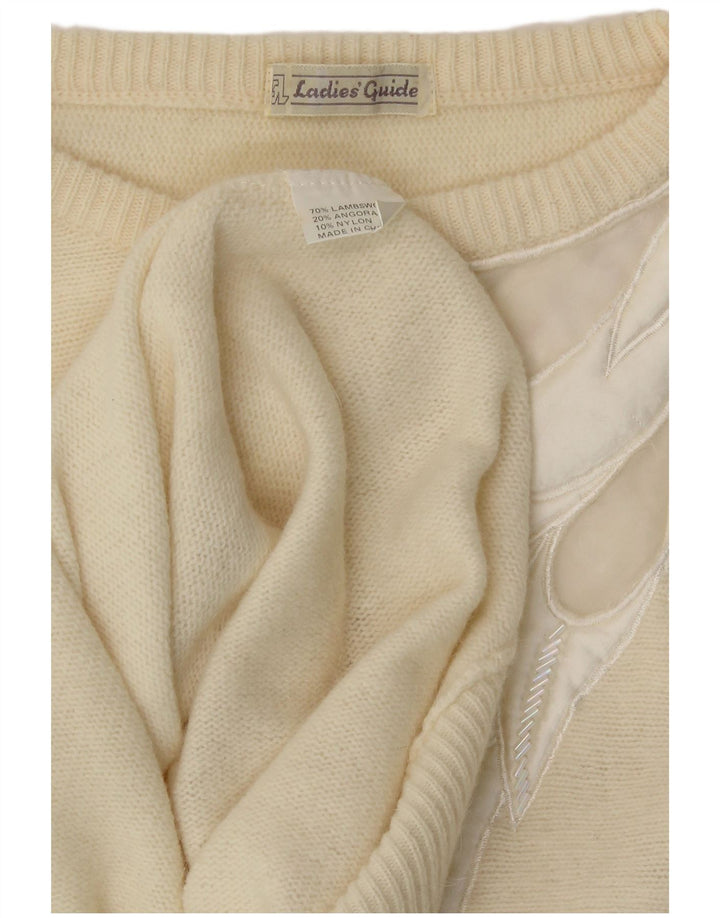 VINTAGE Womens Batwing Crew Neck Jumper Sweater UK 14 Medium Off White