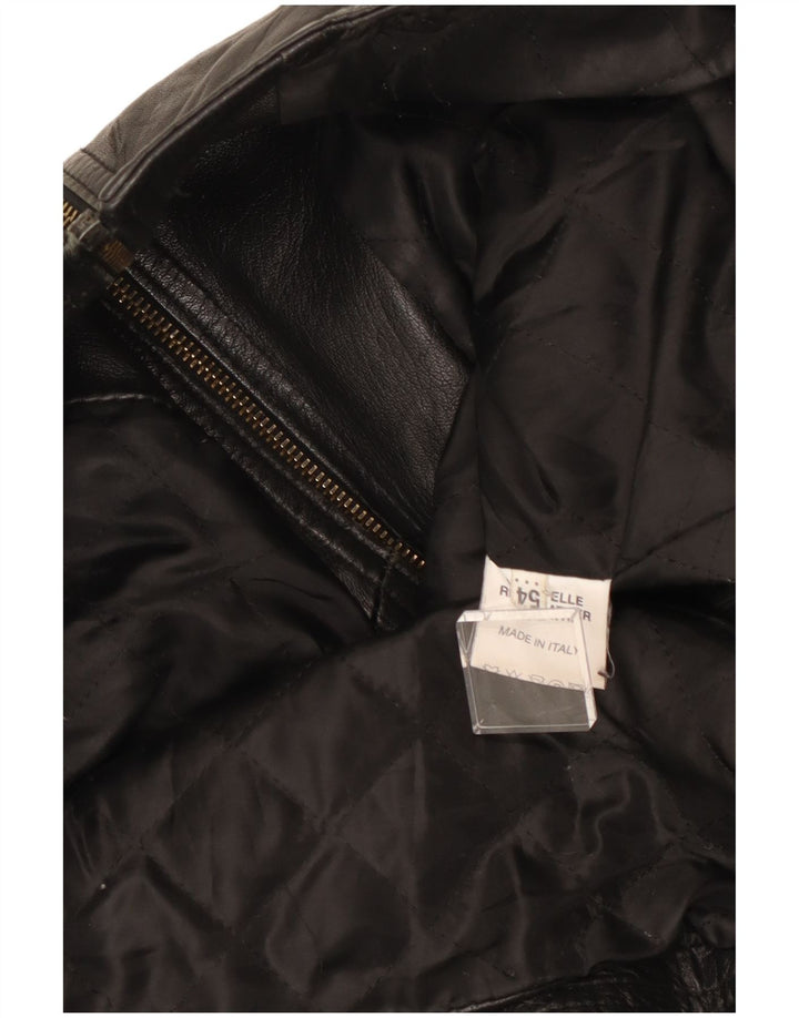 Винтажная мужская кожаная куртка-гонщик IT 54 XL черная кожа