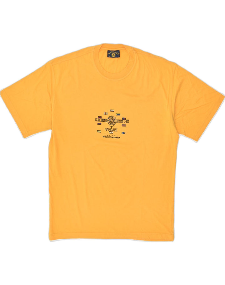 NAVIGARE Womens Graphic T-Shirt Top UK 18 XL Yellow Cotton | Vintage Navigare | Thrift | Second-Hand Navigare | Used Clothing | Messina Hembry 