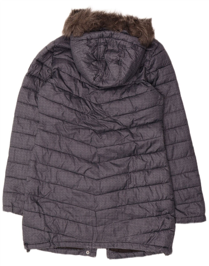 SUPERDRY Женское стеганое пальто с капюшоном UK 12, средний темно-синий, полиэстер