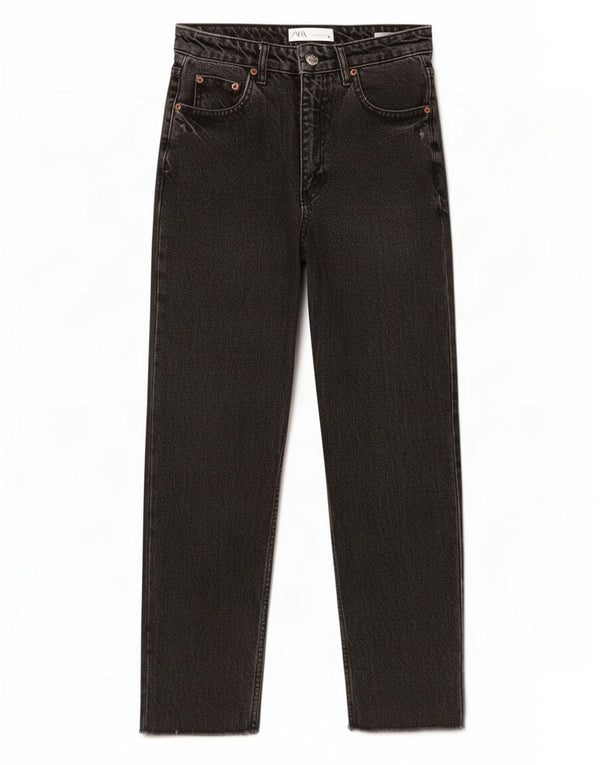 Женские зауженные джинсы Zara с завышенной талией для мам EU 36 XS W26 L25, черный хлопок