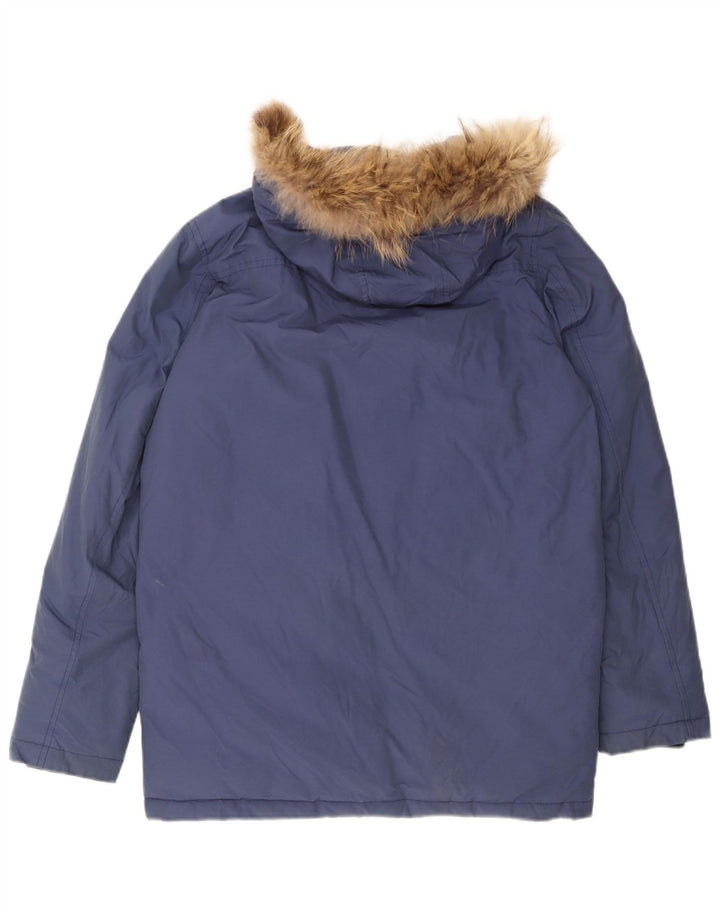 Пуховое пальто с капюшоном Woolrich для мальчиков 13–14 лет, синий хлопок