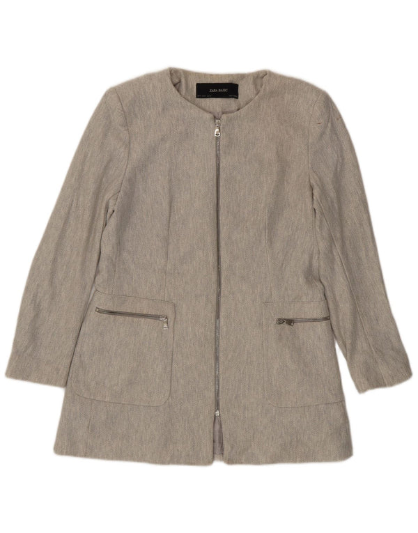 Женский пиджак Zara с молнией во всю длину, Великобритания, 18 XL, серый хлопок, с узором «в елочку»