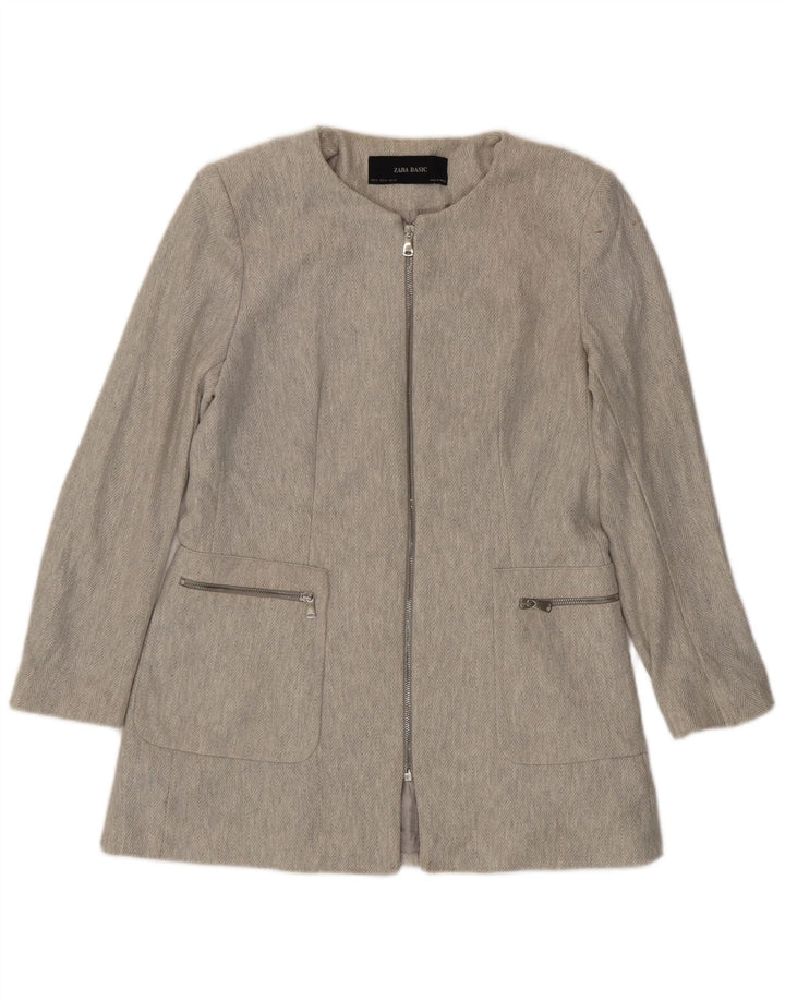 Женский пиджак Zara с молнией во всю длину, Великобритания, 18 XL, серый хлопок, с узором «в елочку»