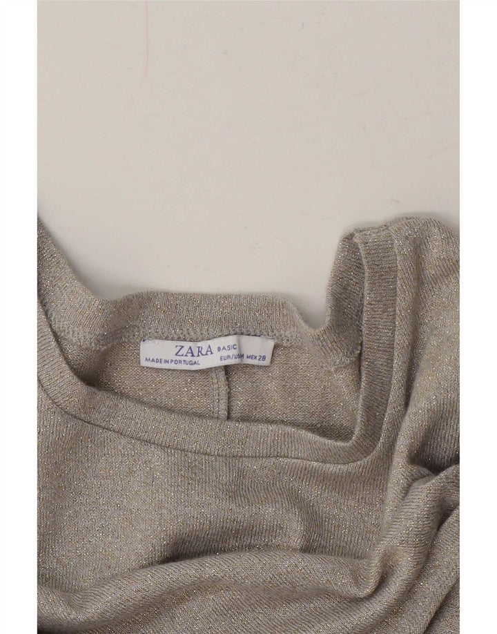 Женская укороченная блузка оверсайз Zara UK 14, средний бежевый в крапинку