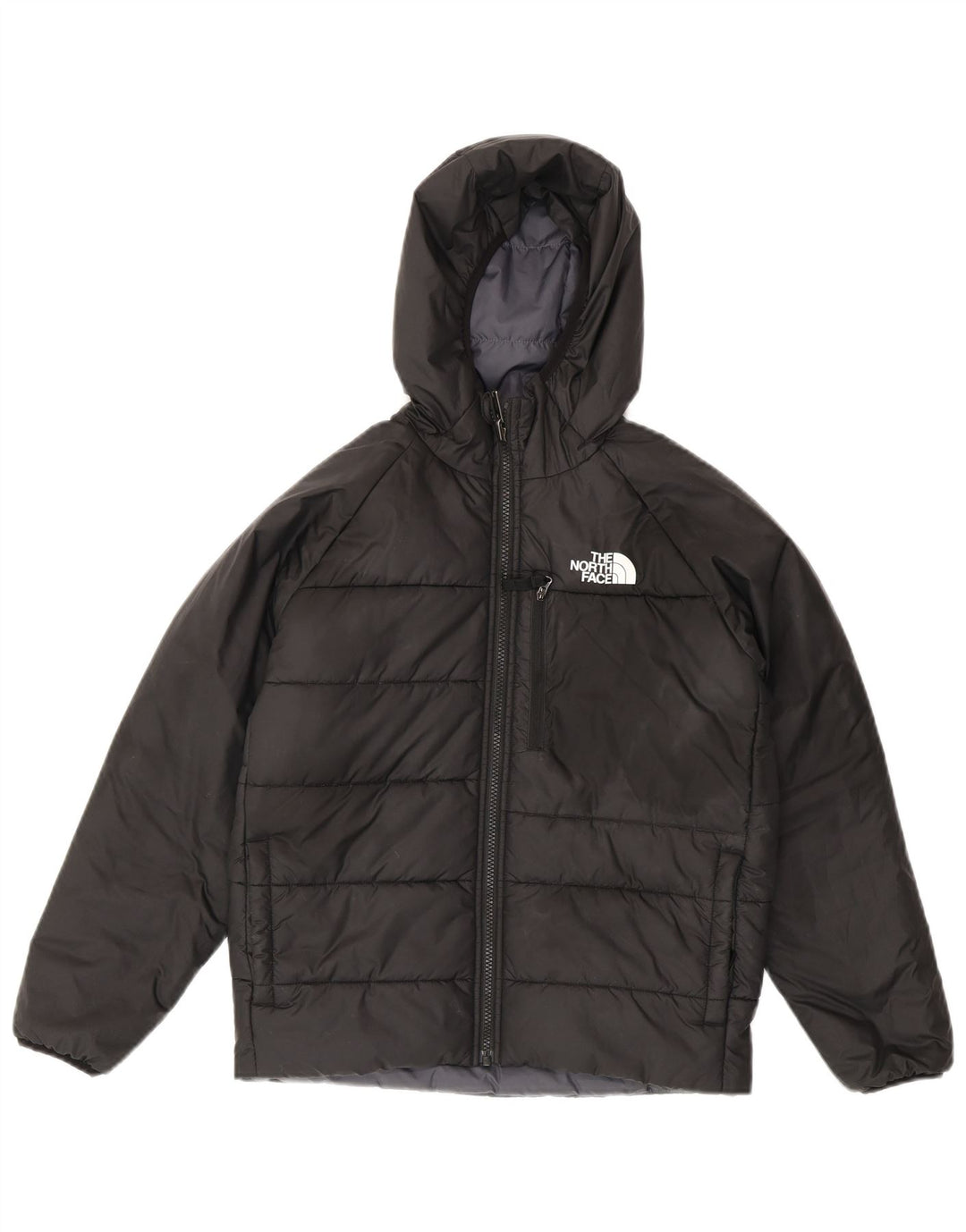 Двусторонняя стеганая куртка с капюшоном для мальчиков The North Face, 11–12 лет, серая