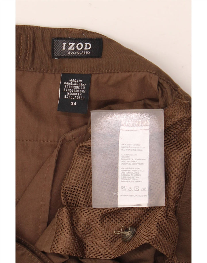 IZOD Мужские шорты чинос с завязками W34, большие, коричневые, полиэстер