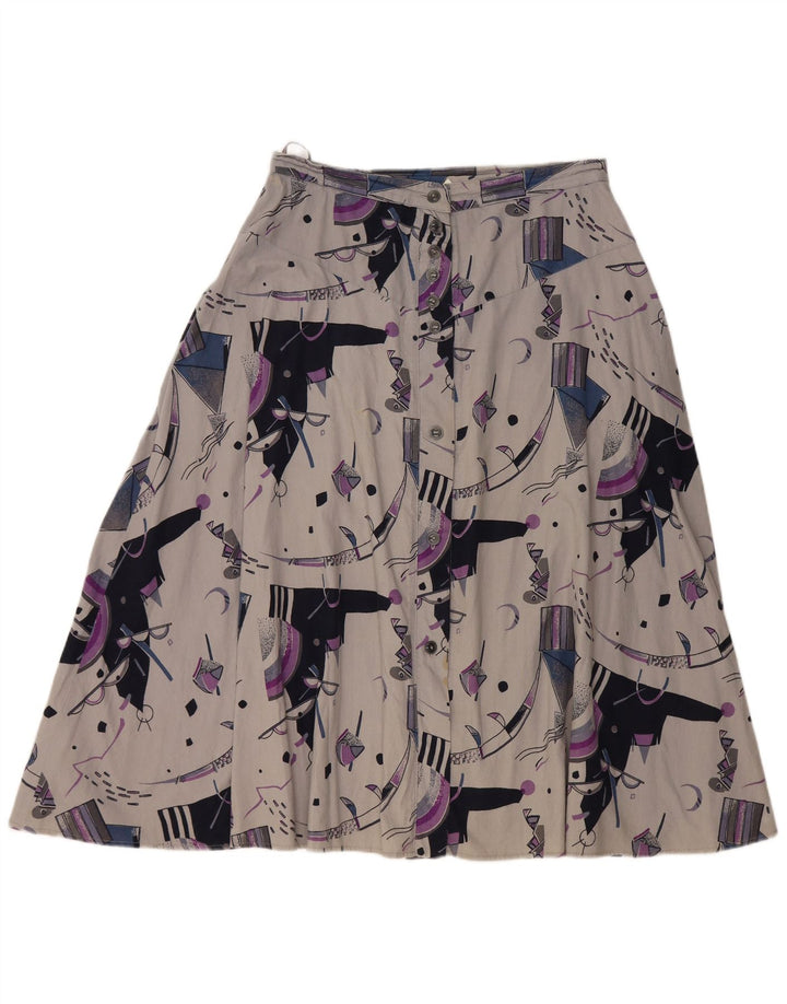 ВИНТАЖНАЯ женская юбка-трапеция с завышенной талией W32, большая серая с геометрическим рисунком