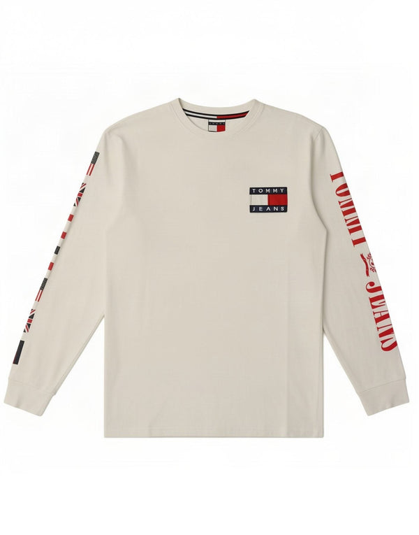 Tommy Hilfiger Мужской топ с рисунком с длинным рукавом XS, белый хлопок