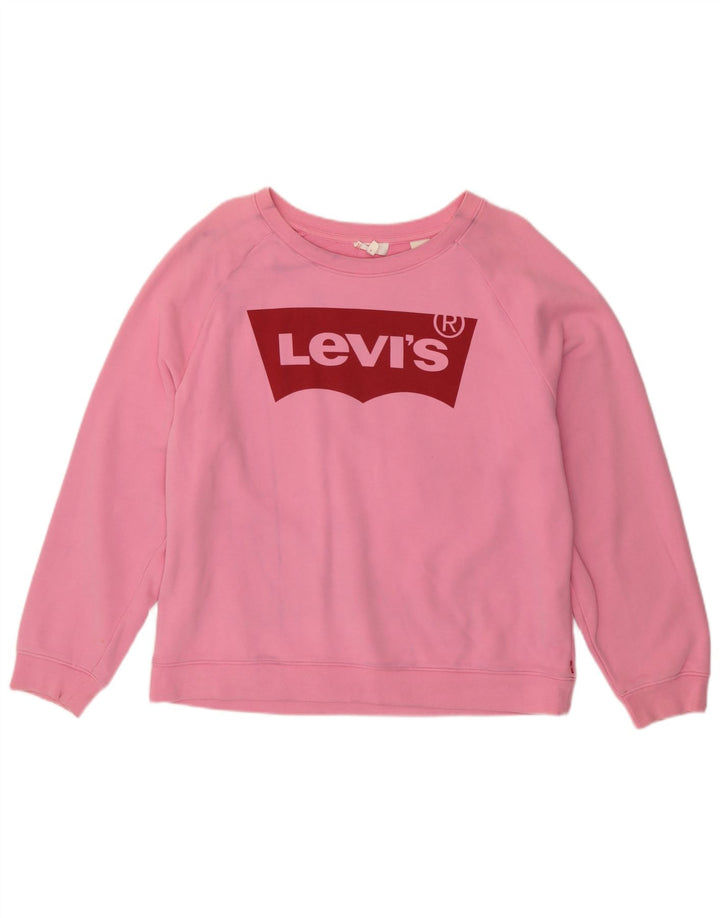 Женский джемпер оверсайз с рисунком Levi's, британский размер 16, большой розовый хлопок