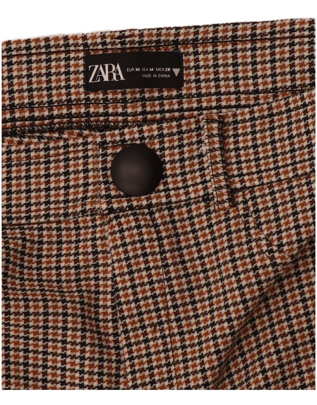 Zara Женские узкие повседневные брюки среднего размера W28 L28 Коричневые с узором «гусиные лапки»