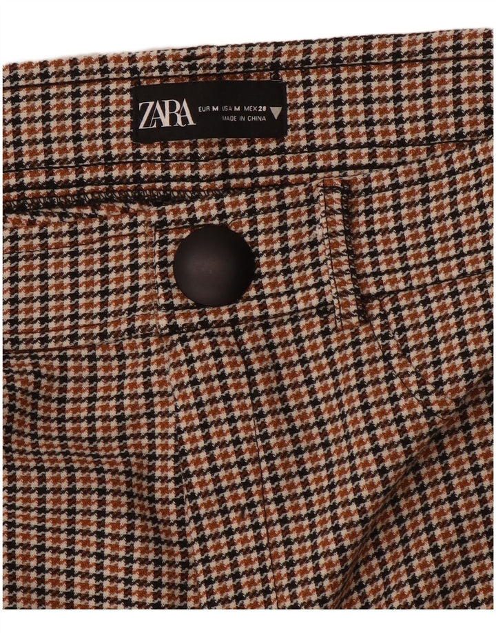 Zara Женские узкие повседневные брюки среднего размера W28 L28 Коричневые с узором «гусиные лапки»