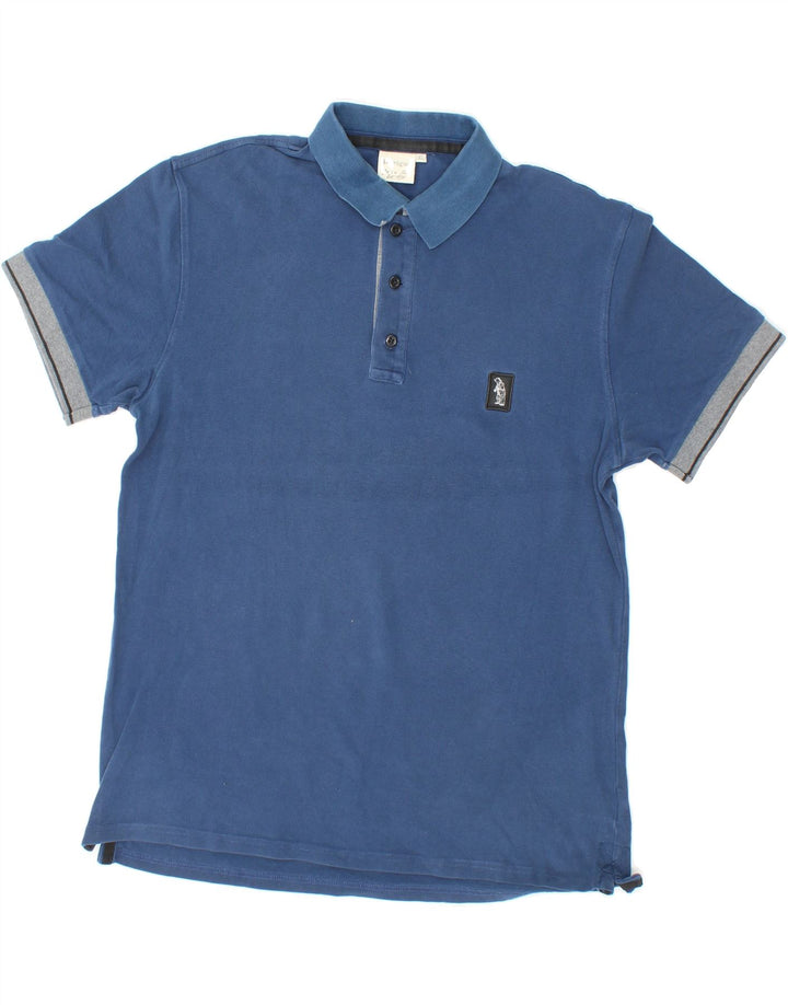 REFRIGUE Mens Slim Polo Shirt XL Navy Blue Cotton Vintage Refrigue and Second-Hand Refrigue from Messina Hembry 