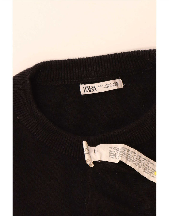 Мужской джемпер с круглым вырезом Zara, большой черный хлопковый свитер