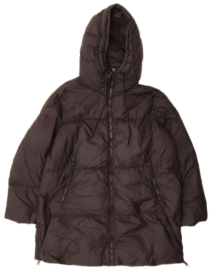 Женское длинное стеганое пальто с капюшоном Zara UK 10, маленькое черное из полиамида