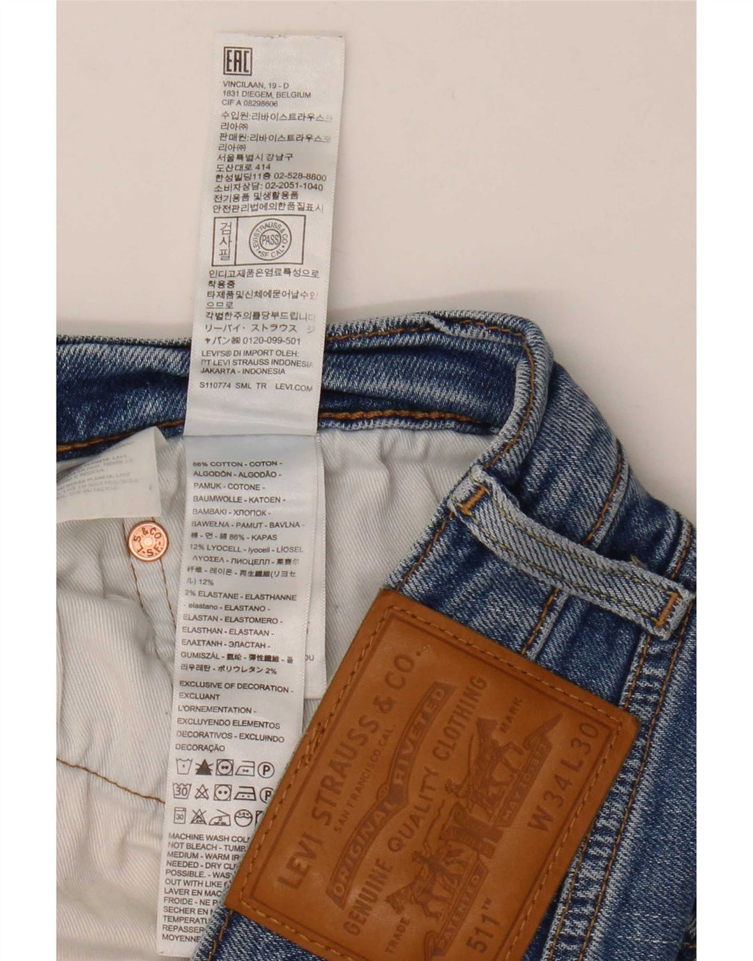 Мужские джинсы Levi's Slim 511 W34 L30 синие, хлопок