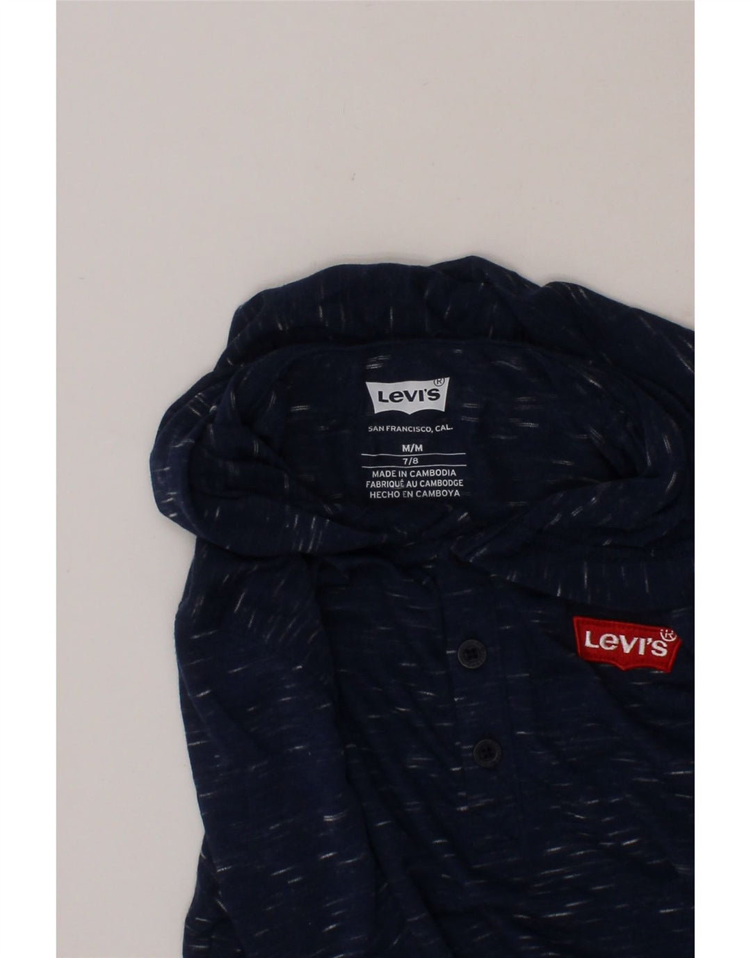 LEVI'S Boys Hooded Top Long Sleeve 7-8 Years Medium Navy Blue Flecked Vintage Levi's and Second-Hand Levi's from Messina Hembry 