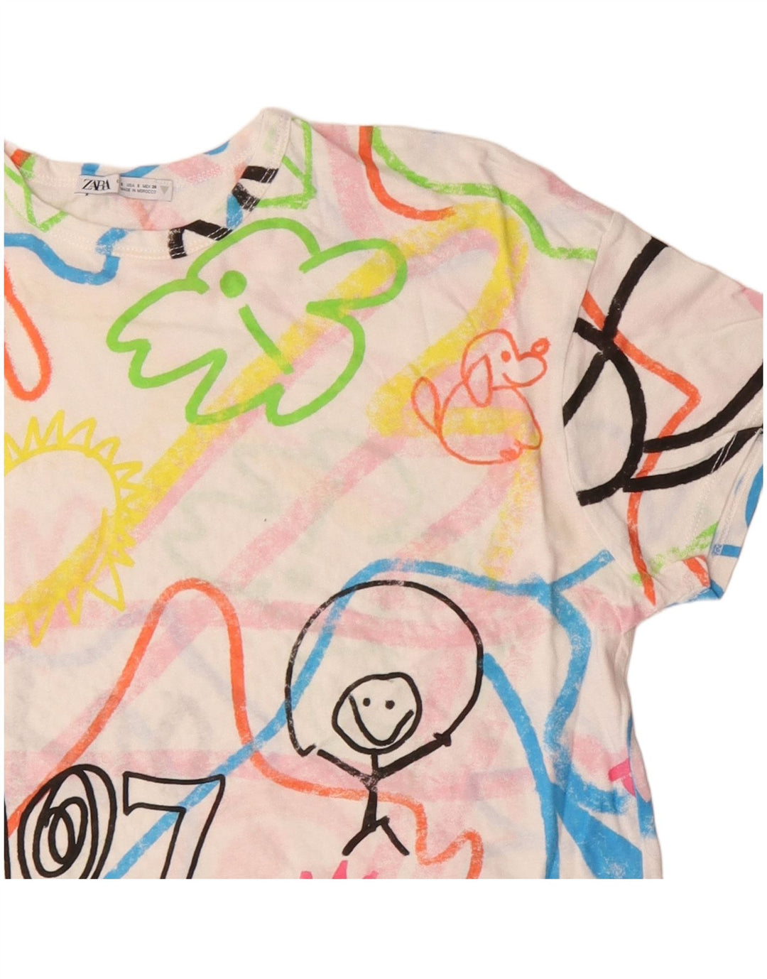 Женская укороченная футболка оверсайз с рисунком ZARA, UK 10, маленькая, разноцветная