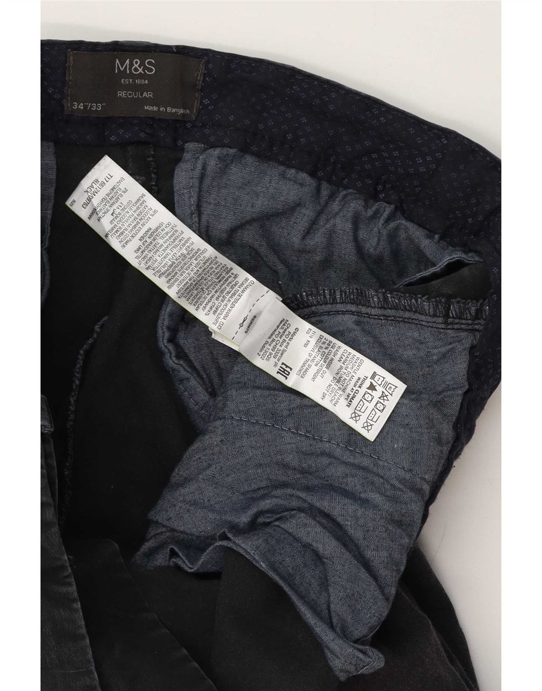 Мужские брюки-чиносы Marks & Spencer стандартного размера W34 L33, черные, хлопковые