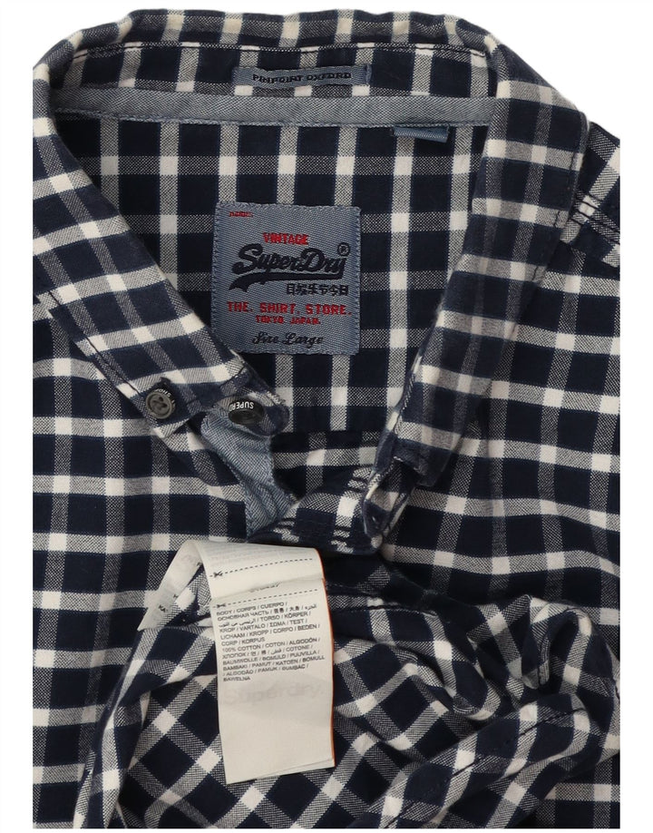Мужская рубашка Superdry большого размера, темно-синяя клетка, хлопок
