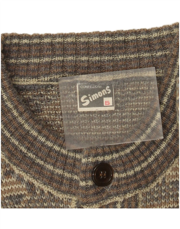 Винтажный мужской свитер-кардиган среднего серого цвета из шерсти Fair Isle