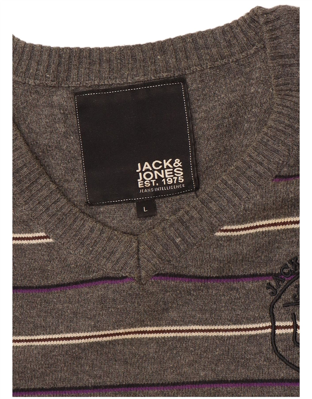 Мужской джемпер с v-образным вырезом и рисунком Jack & Jones, большой серый в полоску