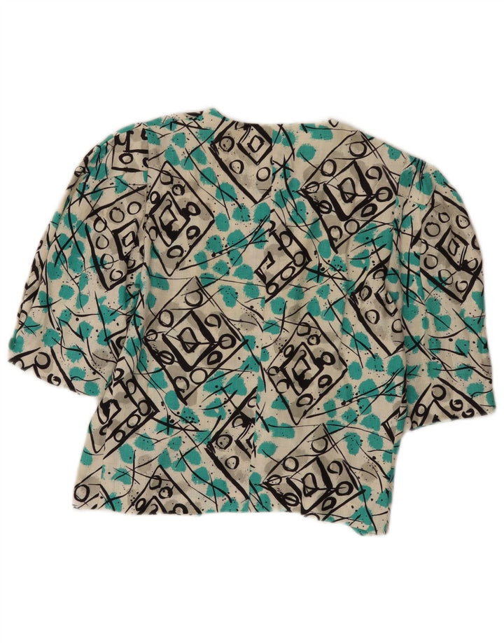 Винтажная женская укороченная блузка-рубашка UK 12, средний разноцветный геометрический узор