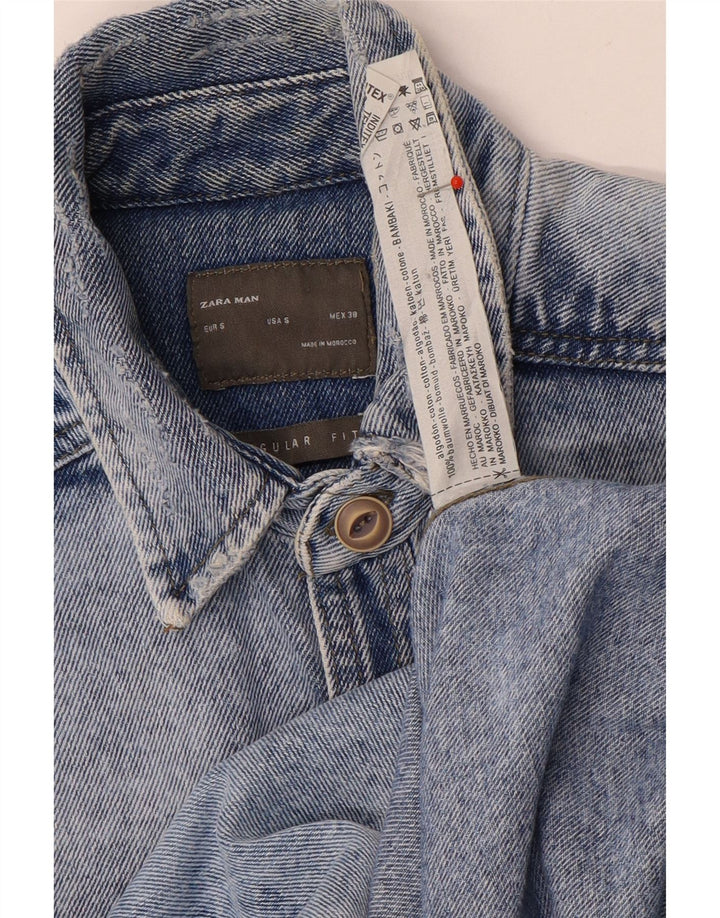 Мужская джинсовая рубашка стандартного кроя Zara, маленький синий хлопок