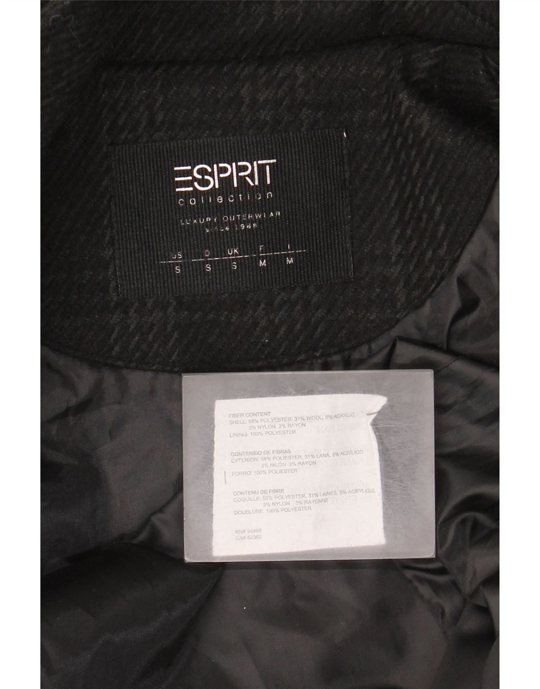 Женское пальто с капюшоном Esprit UK 10, маленькое черное полиэстер с узором «гусиные лапки»