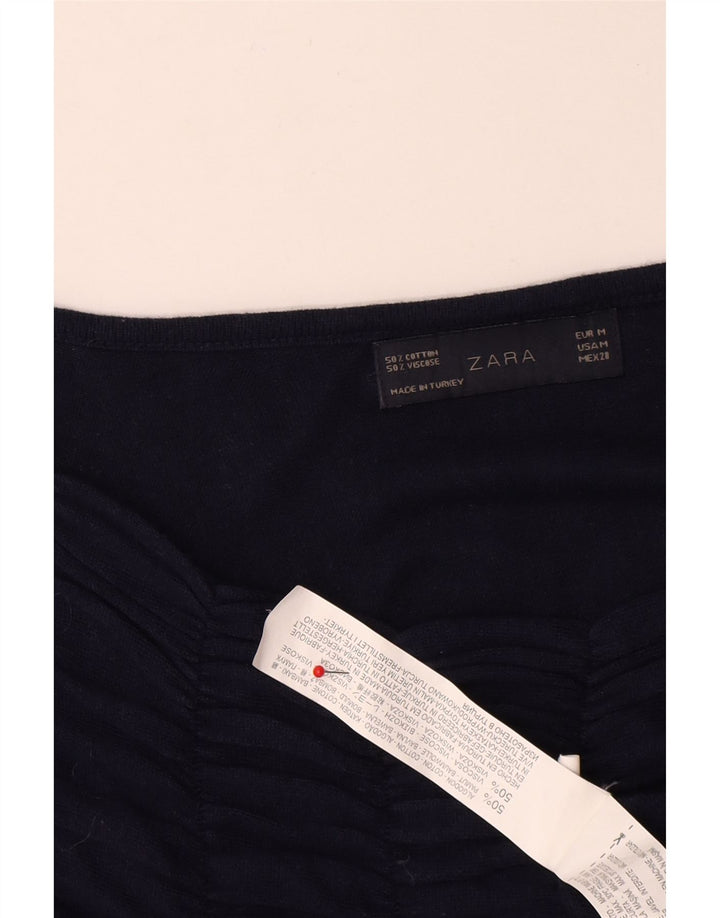 Женский топ Zara с длинным рукавом UK 12, средний темно-синий, хлопок