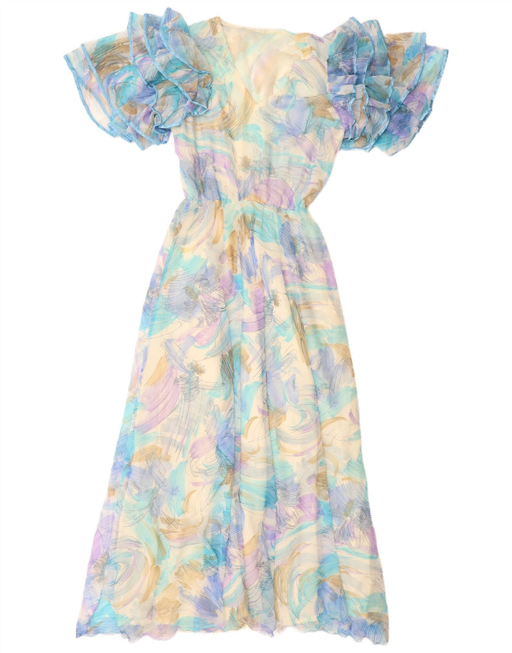 ВИНТАЖНОЕ женское платье макси с абстрактным узором, Великобритания 12, средний синий цвет