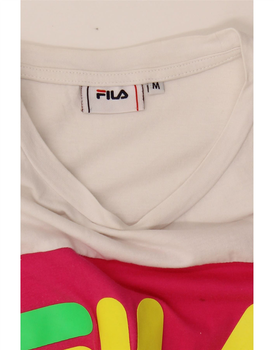FILA Womens Graphic T-Shirt Top UK 14 Medium White Colourblock Vintage Fila and Second-Hand Fila from Messina Hembry 
