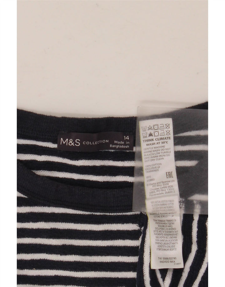 Женский топ с длинным рукавом MARKS & SPENCER UK 14, большой темно-синий в полоску