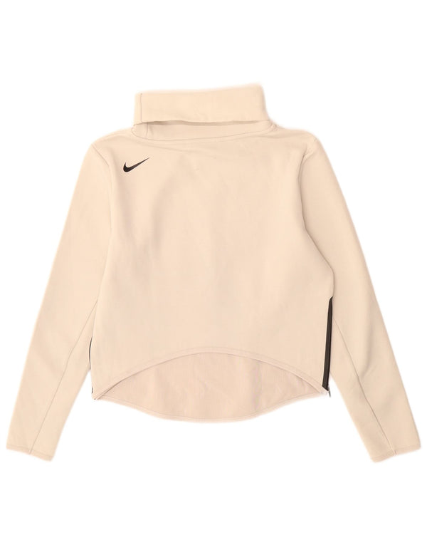Nike Womens Dri Fit Oversized Roll Neck Sweatshirt Jumper UK 6 XS Beige