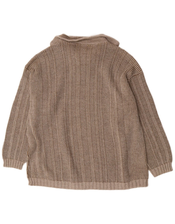 Vintage Mens Zip Neck Jumper Sweater IT 66 6XL Beige Striped