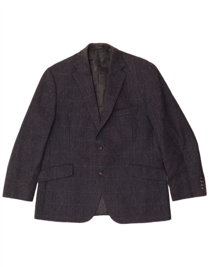 Мужской пиджак Marks & Spencer с 2 пуговицами, Великобритания 44 XL, темно-синий, шерстяной в клетку