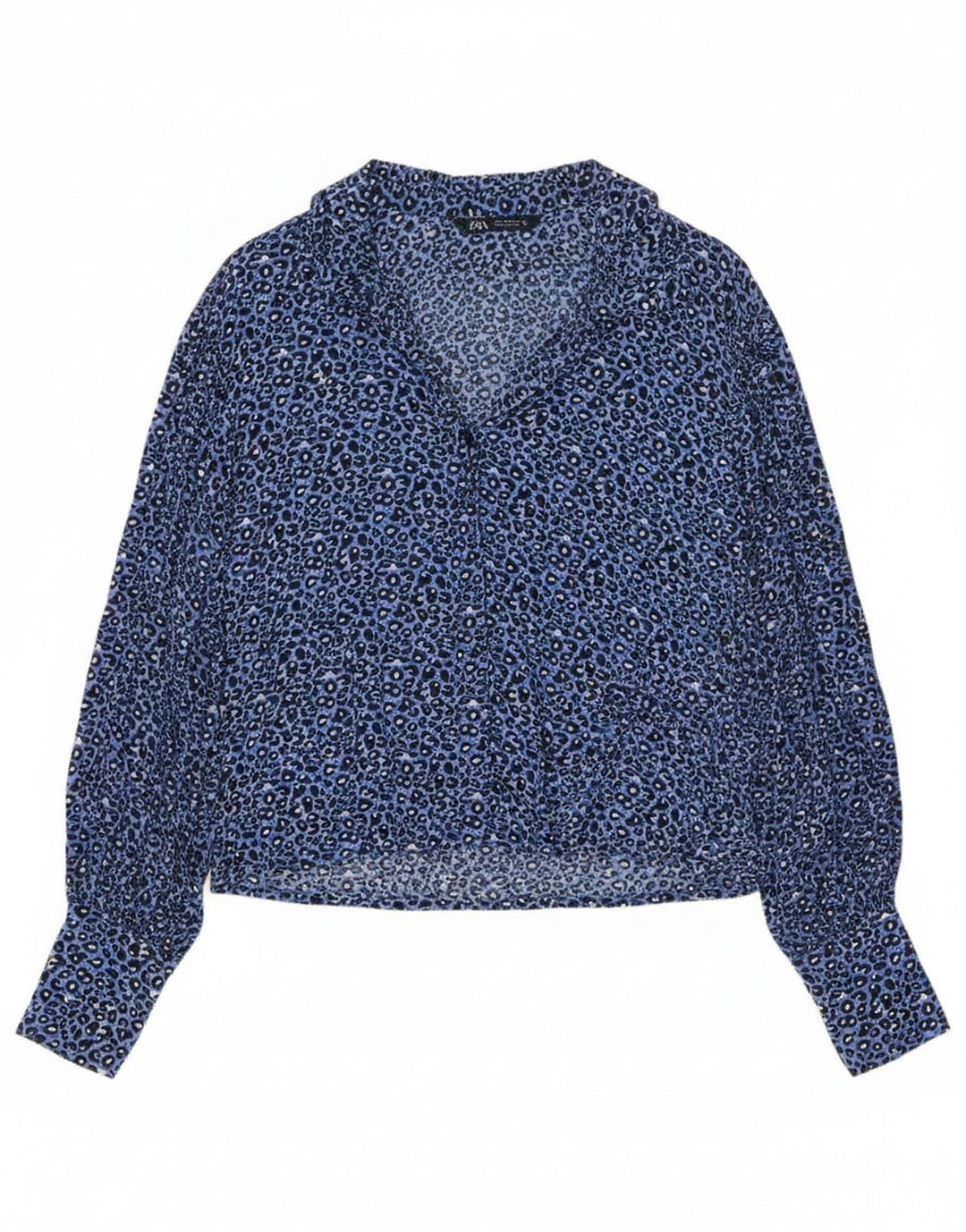 Женская рубашка Zara UK 14, средний синий с анималистическим принтом