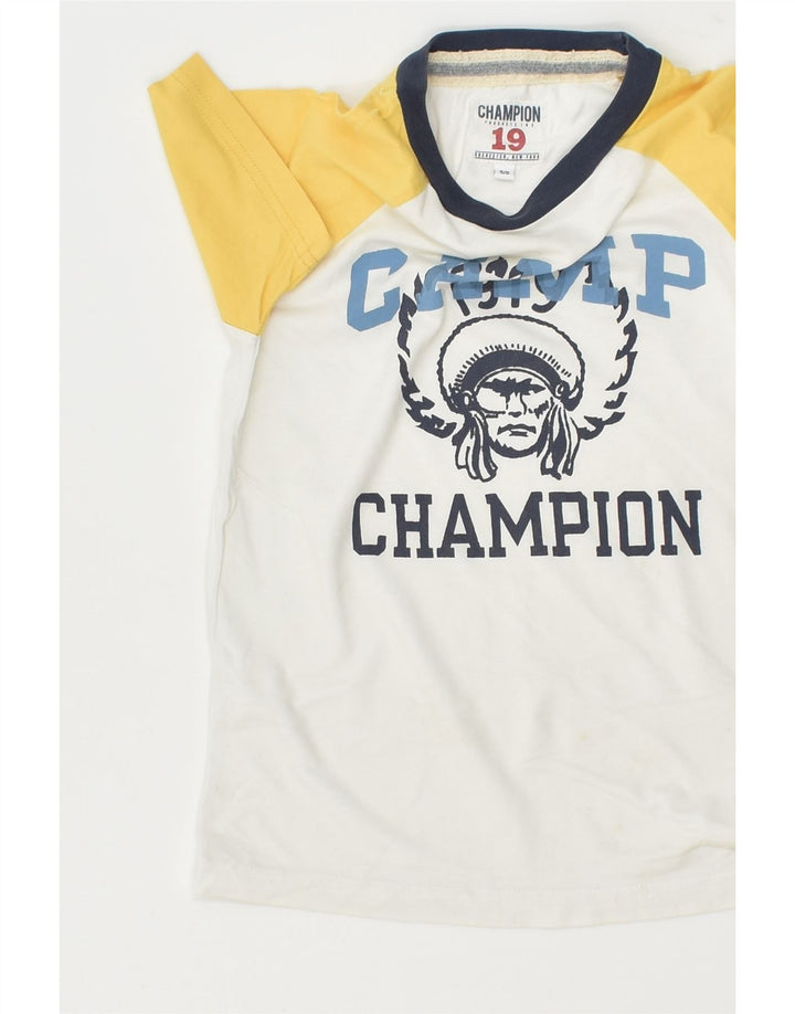CHAMPION Boys Graphic T-Shirt Top 5-6 Years White Colourblock Cotton | Vintage Champion | Thrift | Second-Hand Champion | Used Clothing | Messina Hembry 