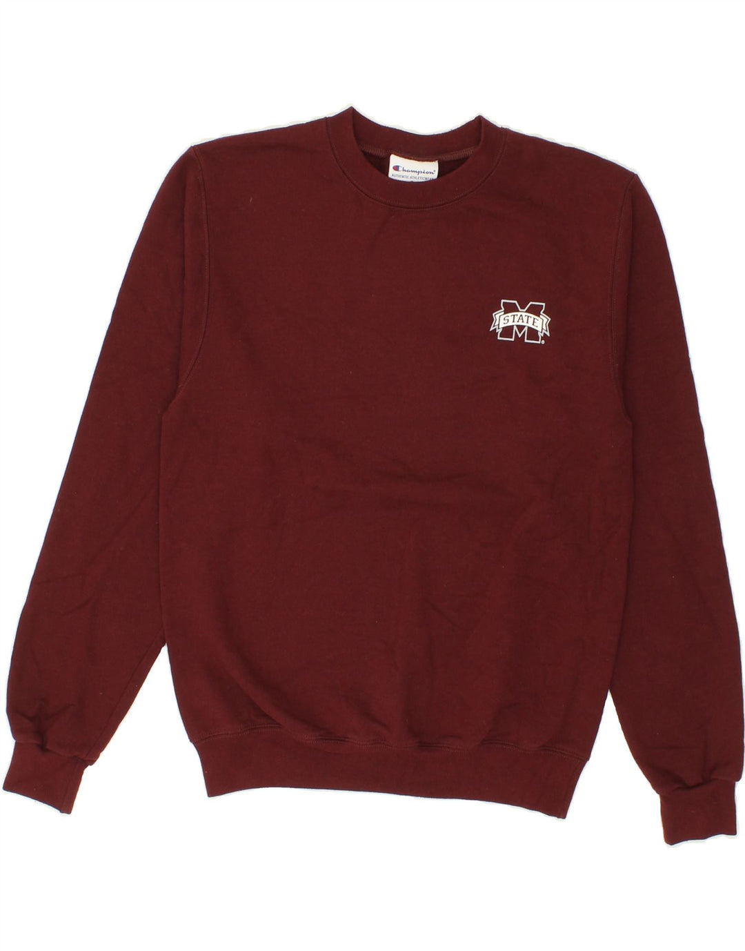 CHAMPION Mens Graphic Sweatshirt Jumper Small Burgundy Cotton Vintage Champion and Second-Hand Champion from Messina Hembry 