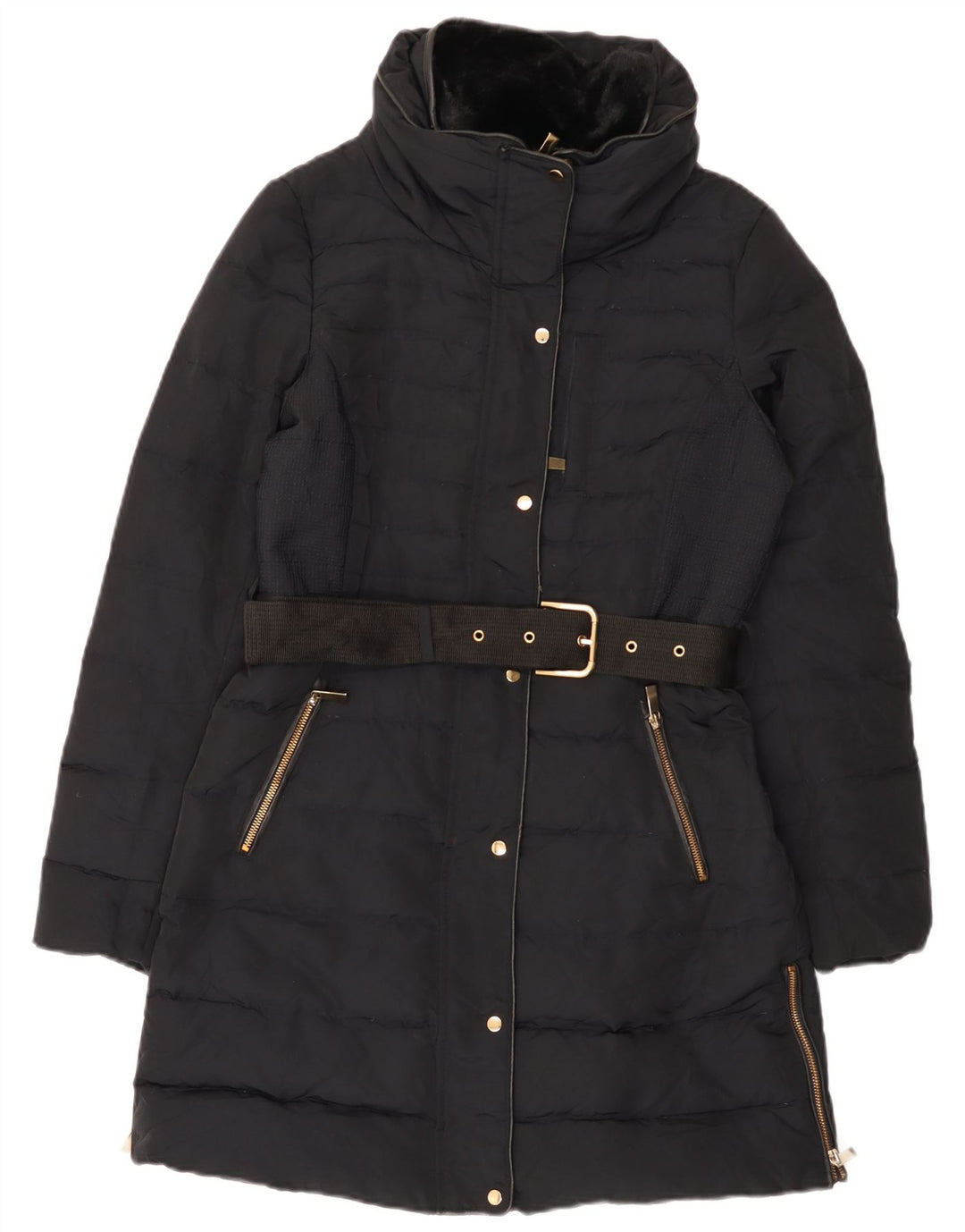 Женское стеганое пальто Zara UK 14, средний черный