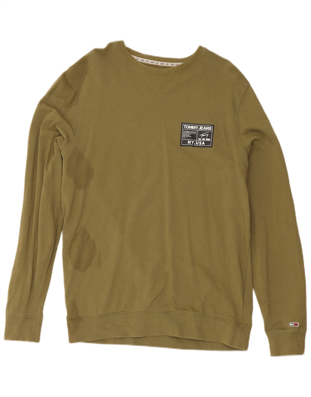 Мужской свитшот Tommy Hilfiger, большой хлопковый джемпер цвета хаки