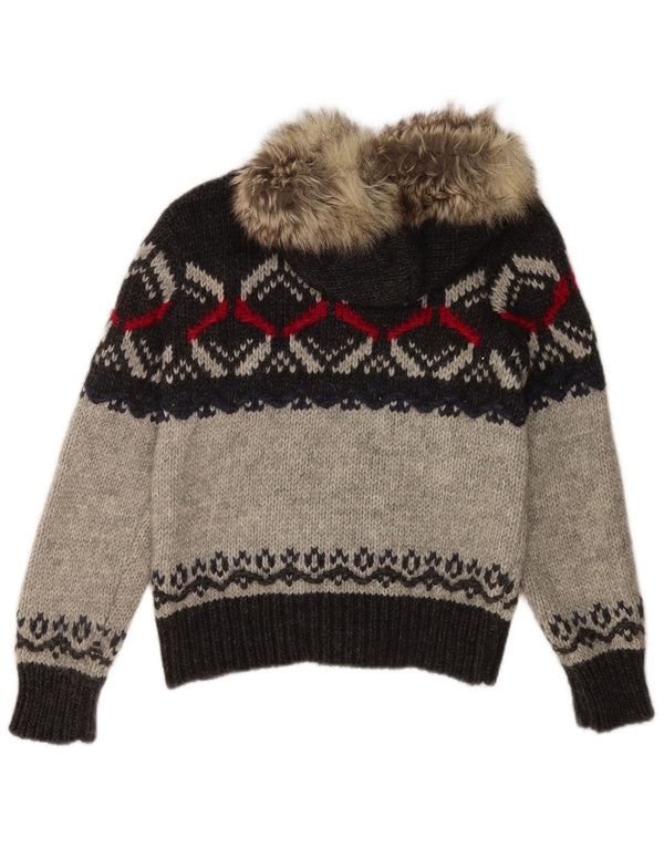 Женский кардиган с капюшоном Benetton UK 10, маленький серый акрил Fair Isle