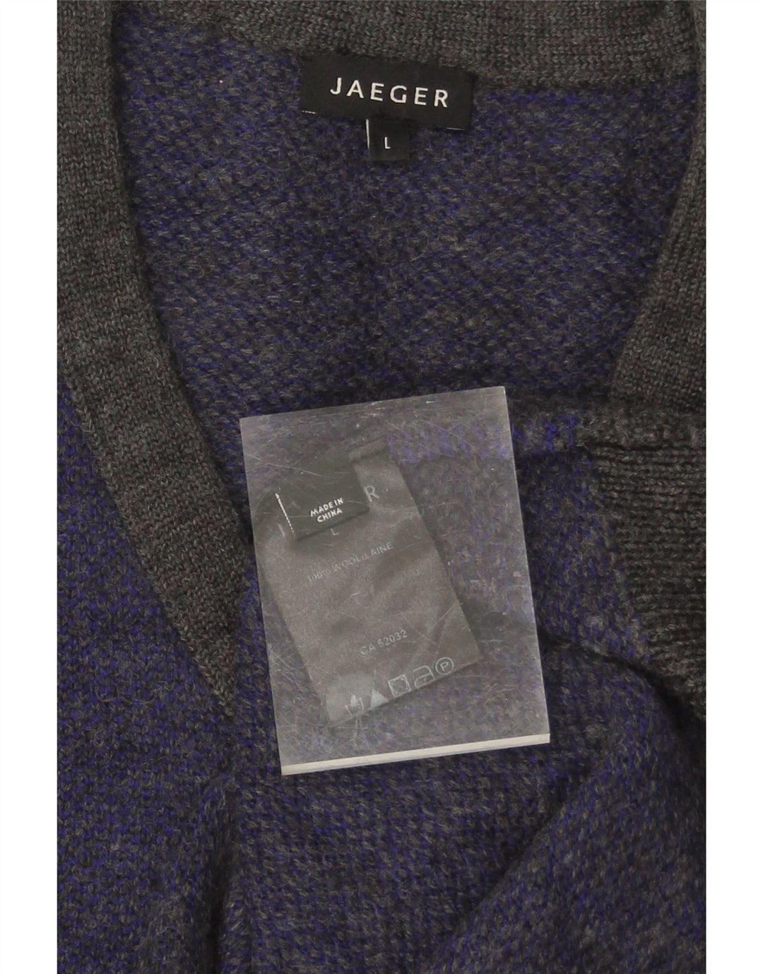 JAEGER Mens V-Neck Jumper Sweater Large Purple Wool Vintage Jaeger and Second-Hand Jaeger from Messina Hembry 