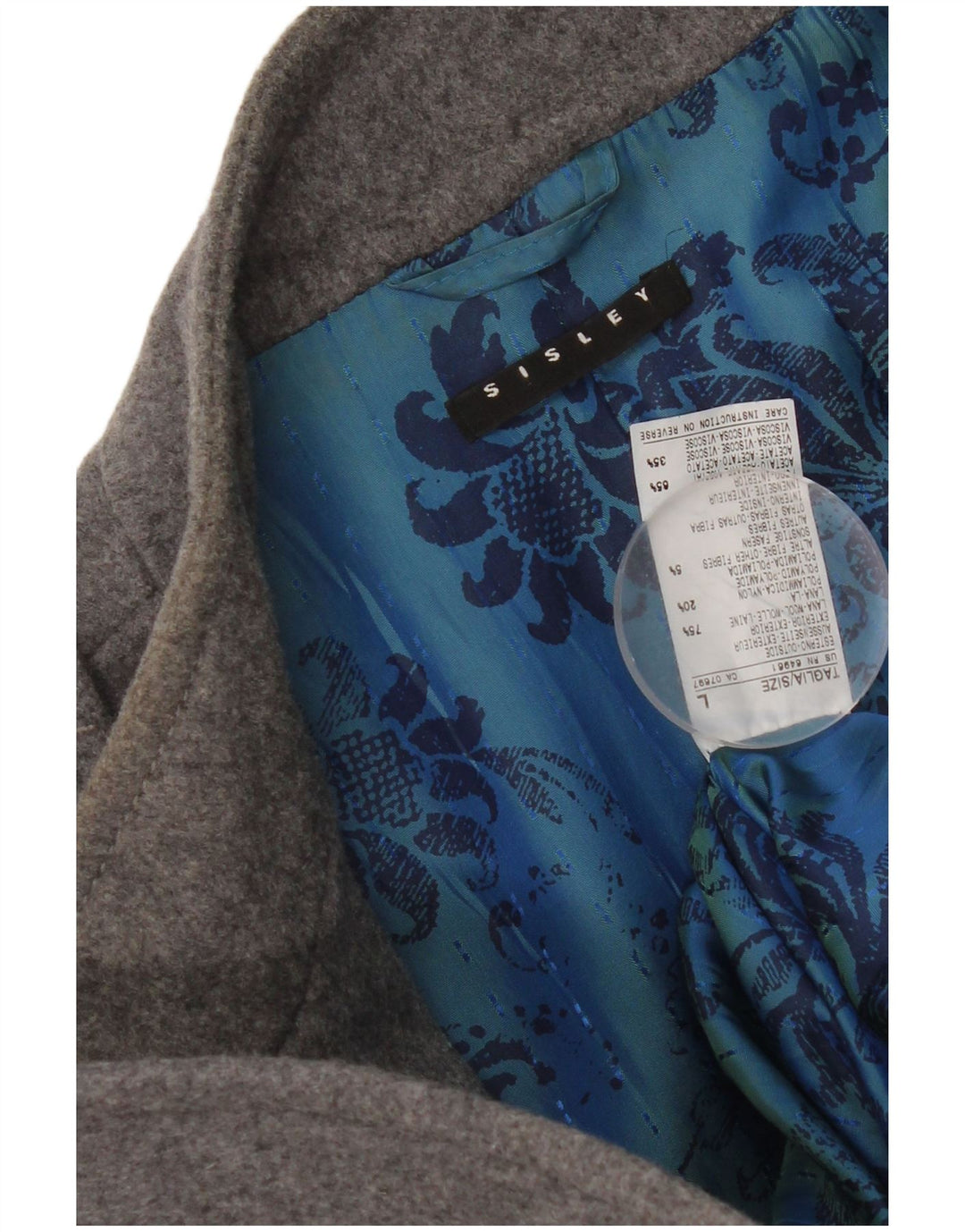 Женское двубортное пальто в стиле милитари Sisley UK 16, большое серое шерстяное пальто