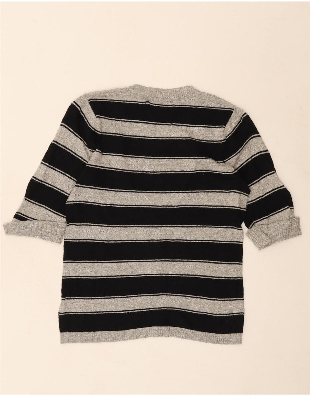 EDDIE BAUER Womens Seattle Cardigan Sweater UK 10 Small Grey Striped Vintage Eddie Bauer and Second-Hand Eddie Bauer from Messina Hembry 